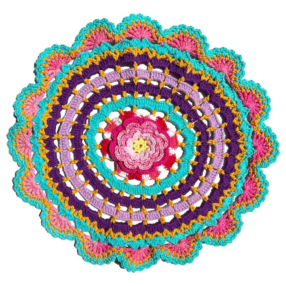 Handmade Multicolor Crochet Round Doily - Vibrant Home Accent